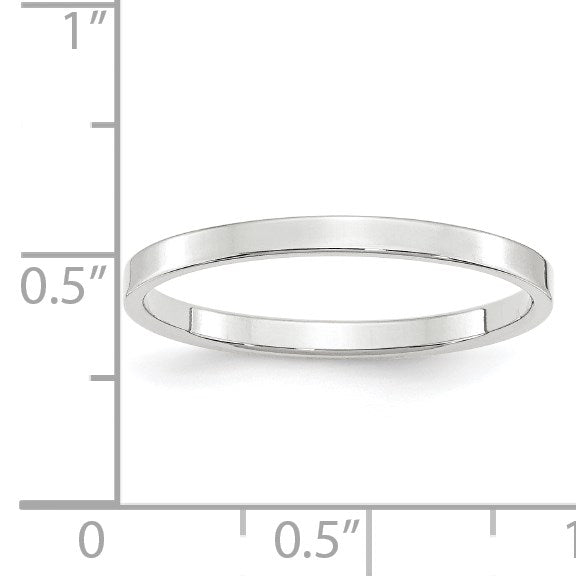 14K Weißgold 2 mm leichter, flacher Ehering