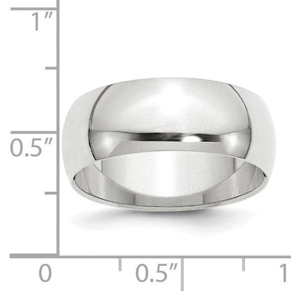 14k Weißgold 8 mm halbrunder Ehering