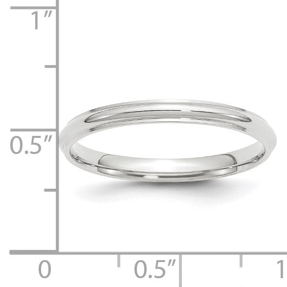 10K Weißgold 2,5 mm halbrunder Ehering mit Kante