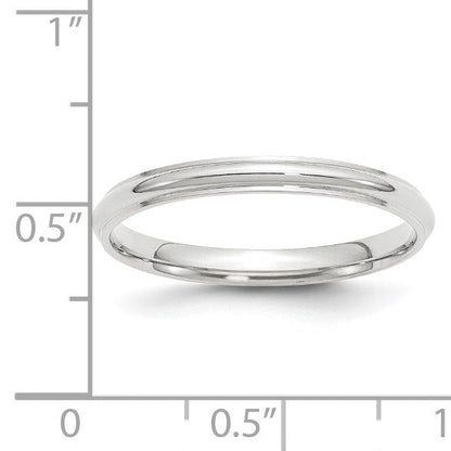 14K Weißgold Ehering, 2,5 mm, halbrund mit Kante