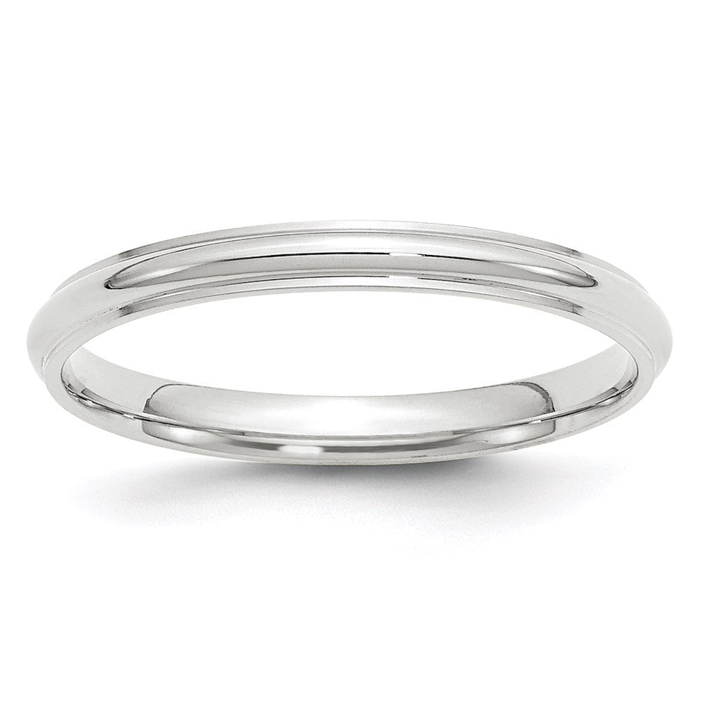 14K Weißgold Ehering, 2,5 mm, halbrund mit Kante