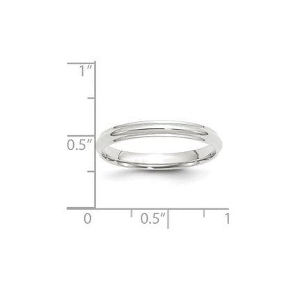 14K Weißgold 3 mm Ehering, halbrund mit Kante