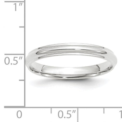 Ehering aus 10K Weißgold, 3 mm, halbrund mit Kante