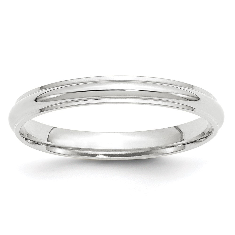 14K Weißgold 3 mm Ehering, halbrund mit Kante