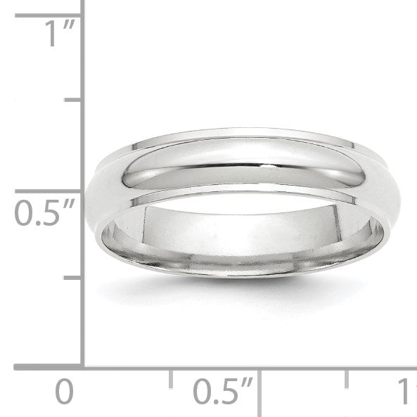 14K Weißgold 5 mm Ehering, halbrund mit abgeschrägter Kante