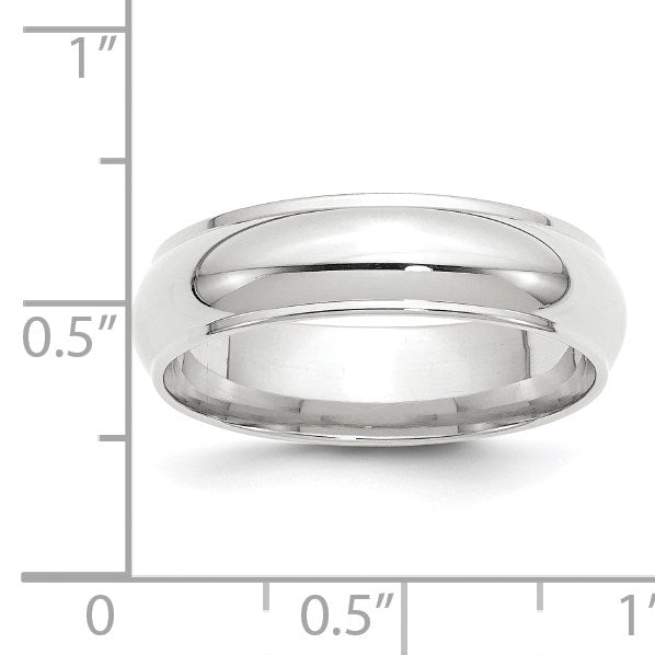 14K Weißgold 6 mm Ehering, halbrund mit Kante
