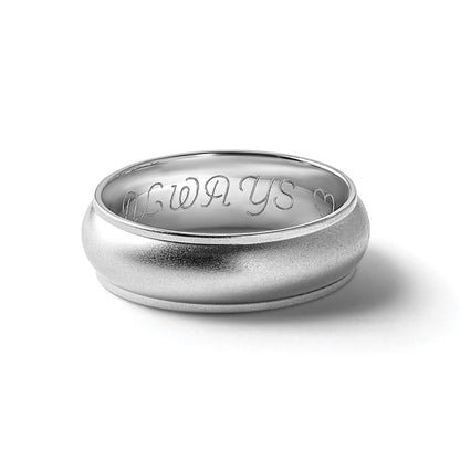 14K Weißgold 6 mm Ehering, halbrund mit Kante