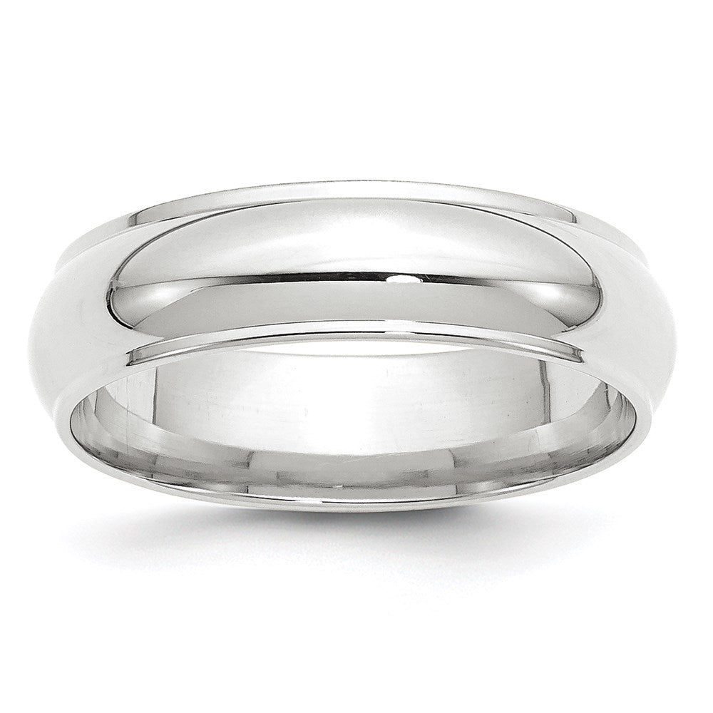 14K Weißgold 6 mm Ehering, halbrund mit Kante