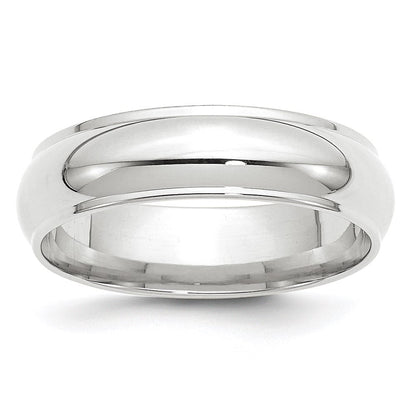 14K Weißgold 6 mm Ehering, halbrund mit Kante