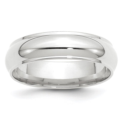 14K Weißgold 6 mm Ehering, halbrund mit Kante