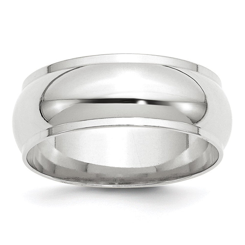 14K Weißgold 8 mm Ehering, halbrund mit Kante
