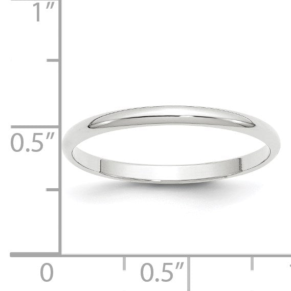 14K Weißgold 2 mm leichter halbrunder Ehering