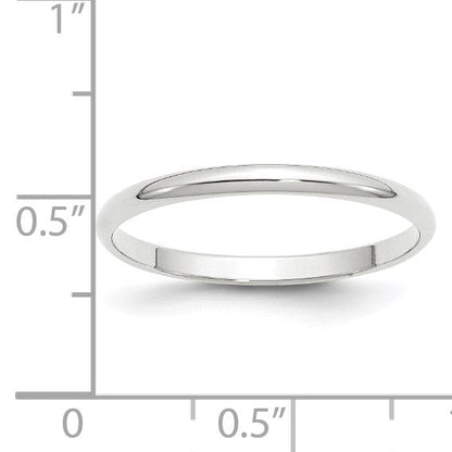 14K Weißgold 2 mm leichter halbrunder Ehering