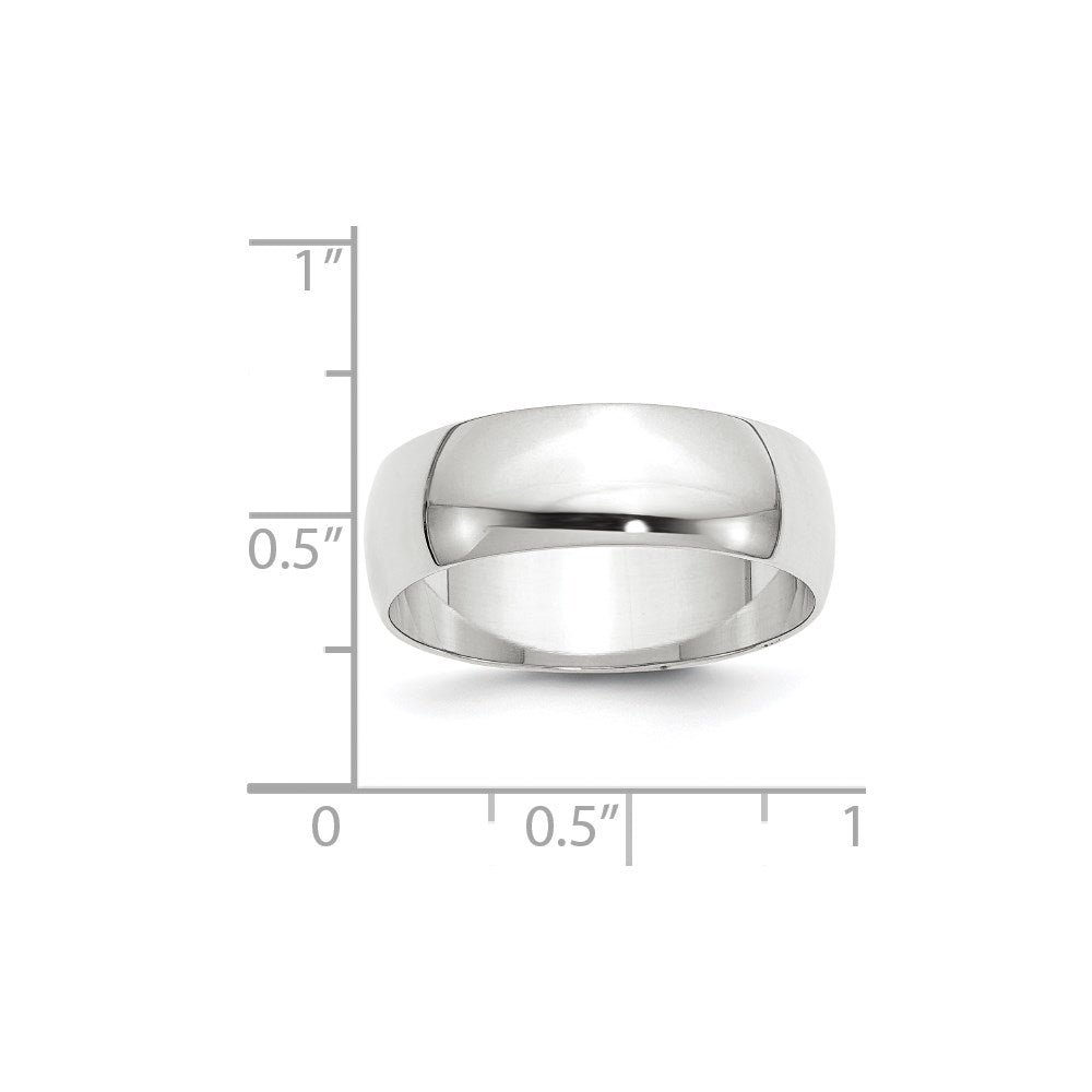 14K Weißgold 7mm leichter Ehering mit halbrunder Wölbung
