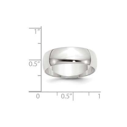 14K Weißgold 7mm leichter Ehering mit halbrunder Wölbung
