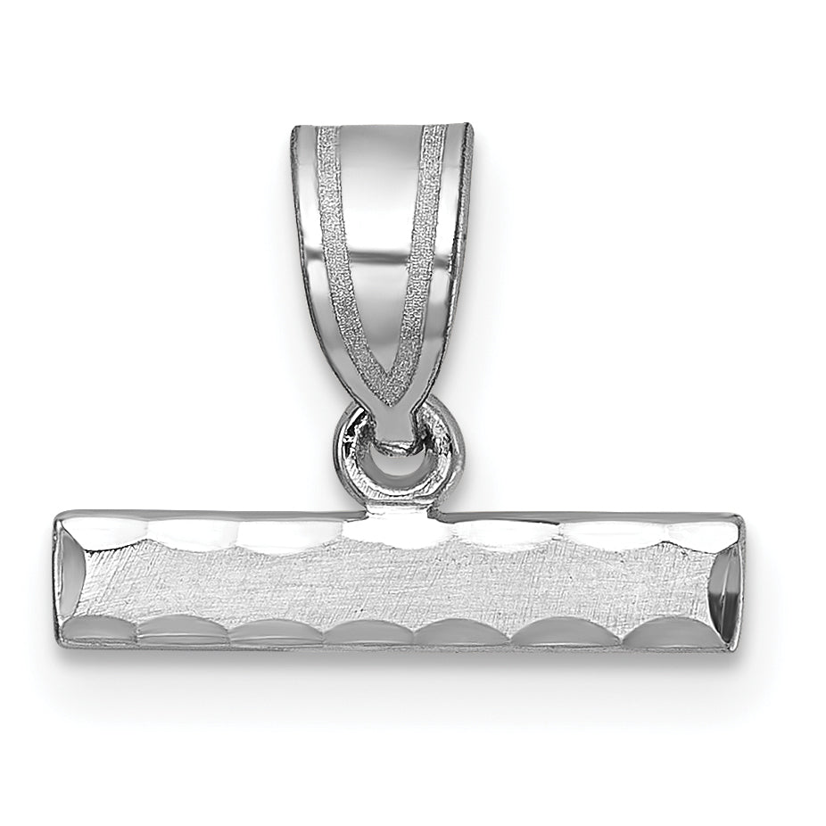 14k Weißgold großer gebürsteter Charm-Anhänger mit Diamantschliff-Zahl-Motiv