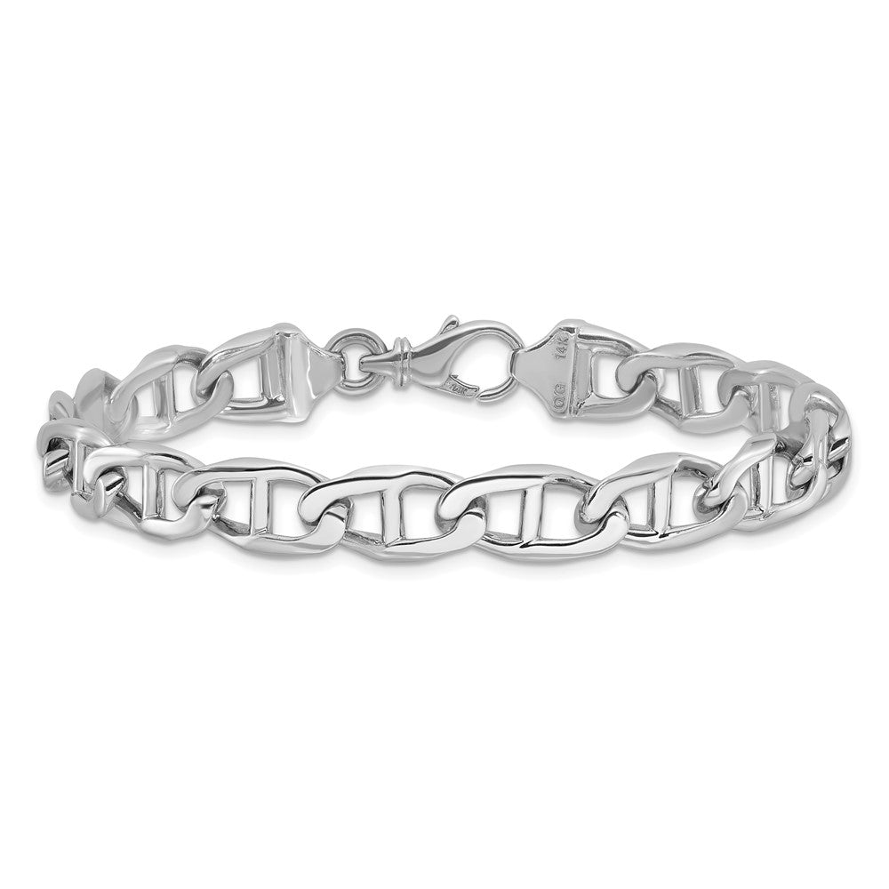 Massiv 14K Weißgold 9mm Hand Poliert Fantasie Anker Glieder mit Fantasie Karabinerverschluss Gliederarmband