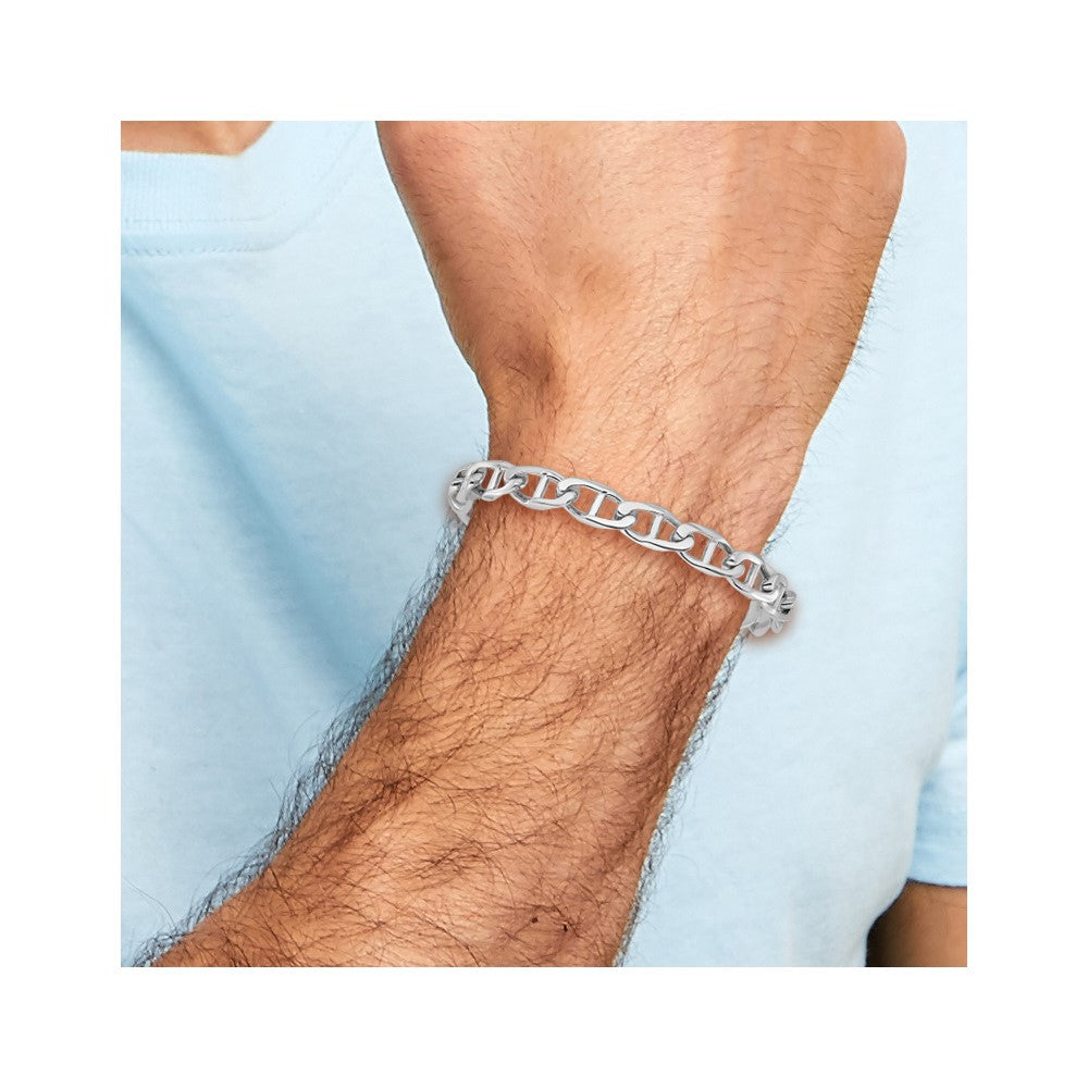 Massiv 14K Weißgold 9mm Hand Poliert Fantasie Anker Glieder mit Fantasie Karabinerverschluss Gliederarmband