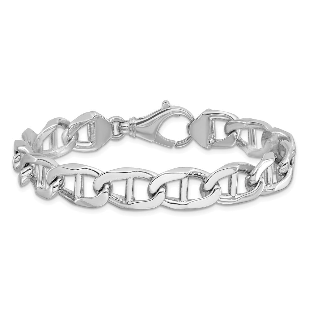 Massiv 14K Weißgold 10.3mm Hand Poliert Fantasie Anker Glieder mit Fantasie Karabinerverschluss Gliederarmband