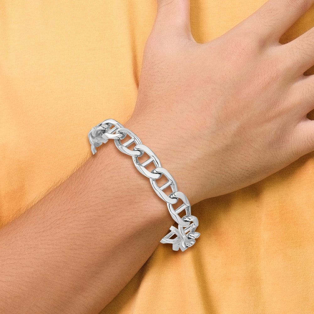 Massiv 14K Weißgold 10.3mm Hand Poliert Fantasie Anker Glieder mit Fantasie Karabinerverschluss Gliederarmband