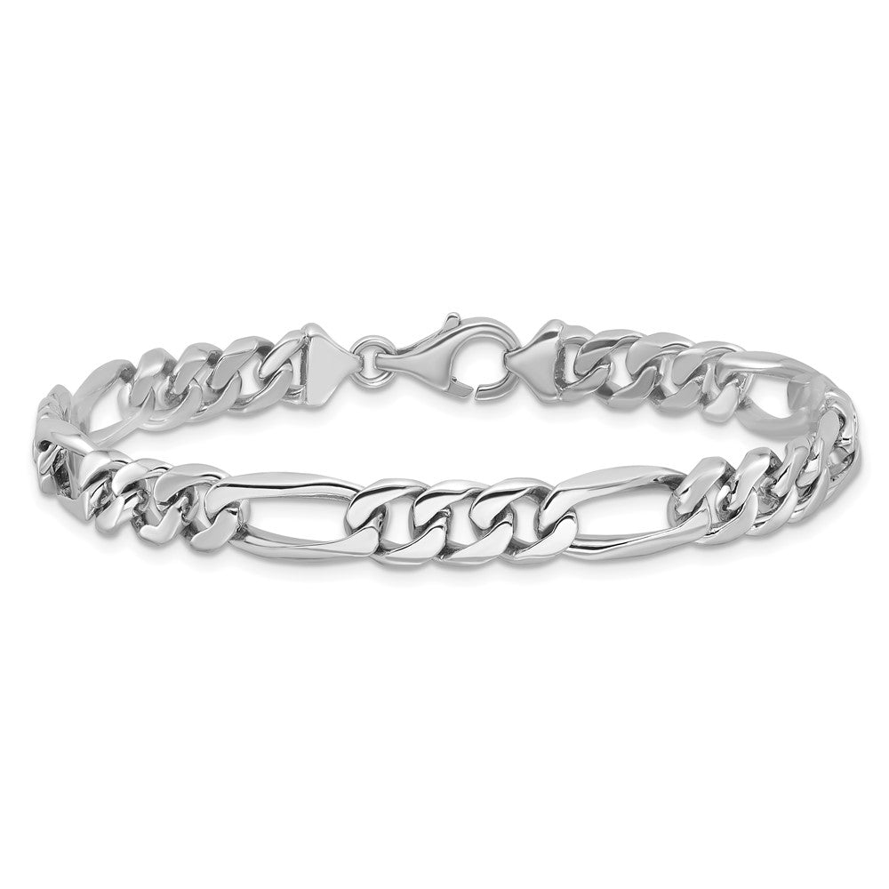 Massiv 14K Weißgold 7mm Hand Poliert Figaro Glieder mit Fantasie Karabinerverschluss Gliederarmband