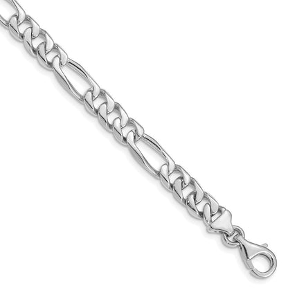 Massiv 14K Weißgold 7mm Hand Poliert Figaro Glieder mit Fantasie Karabinerverschluss Gliederarmband