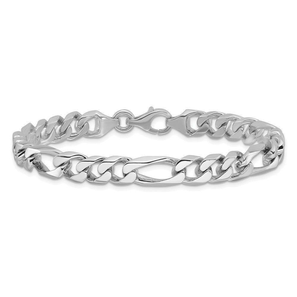 Massiv 14K Weißgold 8mm Hand Poliert Figaro Glieder mit Fantasie Karabinerverschluss Gliederarmband