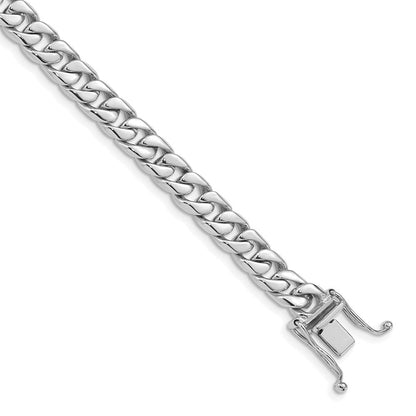 Massiv 14K Weißgold 6.8mm Hand Poliert Flach Abgeschrägt Panzer Glieder mit Venezianer Catch Verschluss Gliederarmband