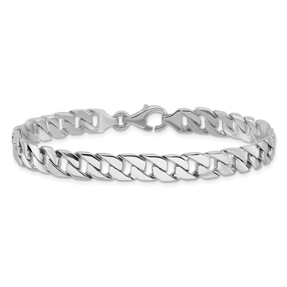 Massiv 14K Weißgold 7.4mm Hand Poliert Fantasieglieder mit Fantasie Karabinerverschluss Gliederarmband