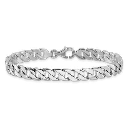 Massiv 14K Weißgold 7.4mm Hand Poliert Fantasieglieder mit Fantasie Karabinerverschluss Gliederarmband
