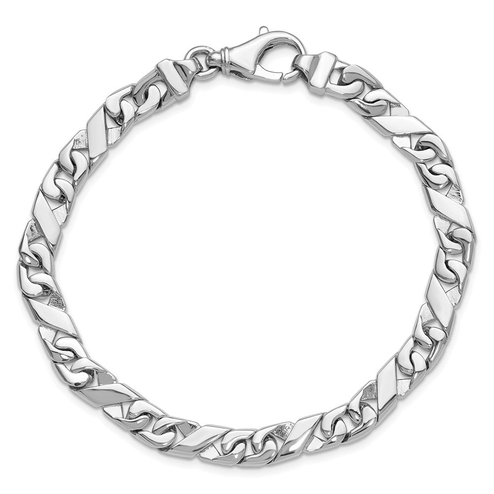 Massiv 14K Weißgold 6.7mm Hand Poliert Fantasieglieder mit Fantasie Karabinerverschluss Gliederarmband