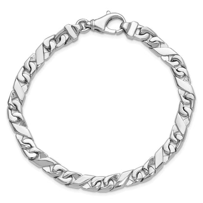 Massiv 14K Weißgold 6.7mm Hand Poliert Fantasieglieder mit Fantasie Karabinerverschluss Gliederarmband