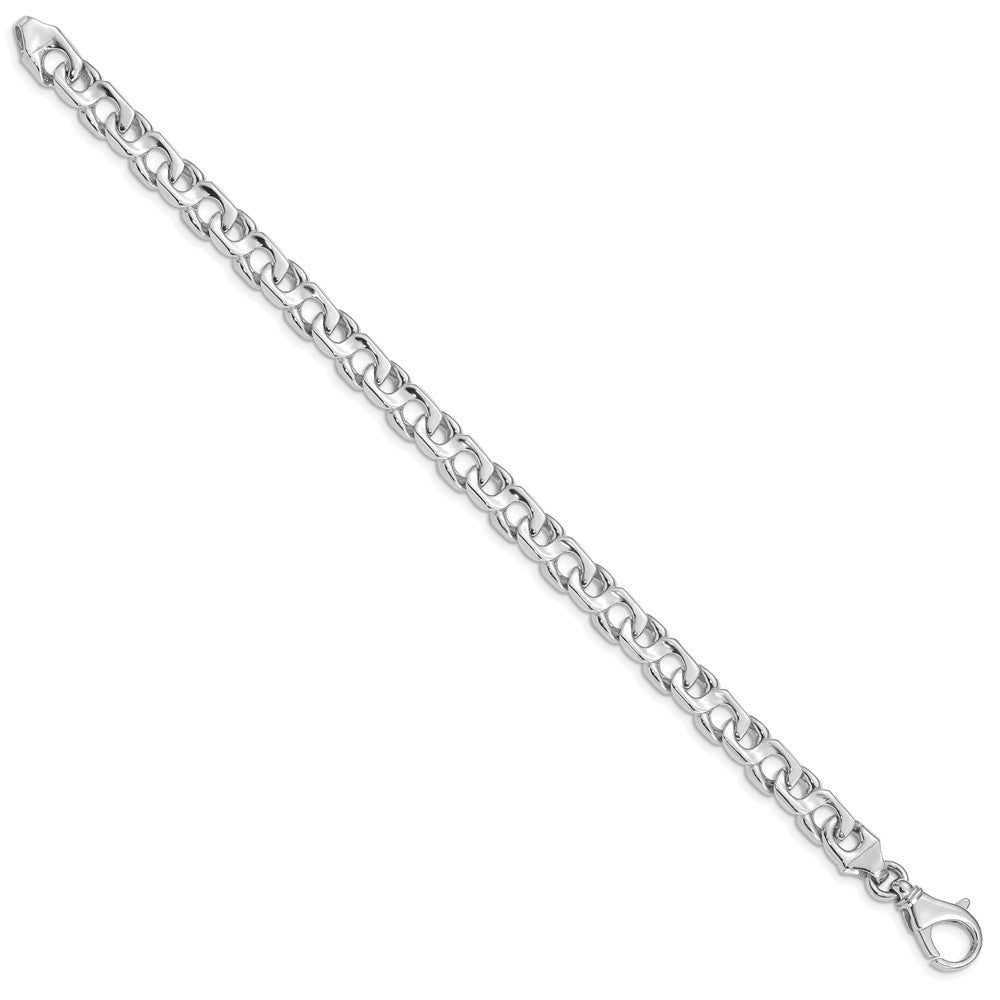 Massiv 14K Weißgold 7.4mm Hand Poliert Fantasieglieder mit Fantasie Karabinerverschluss Gliederarmband