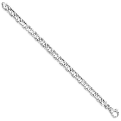 Massiv 14K Weißgold 7.4mm Hand Poliert Fantasieglieder mit Fantasie Karabinerverschluss Gliederarmband
