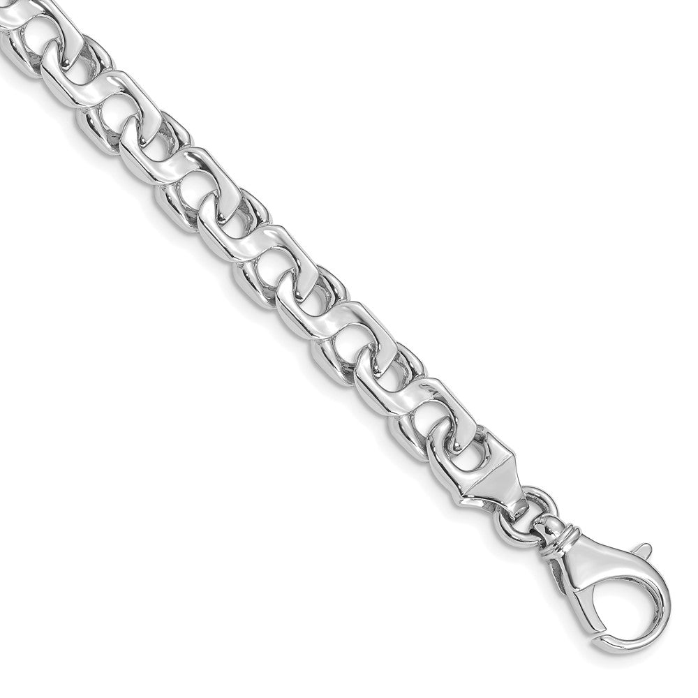 Massiv 14K Weißgold 7.4mm Hand Poliert Fantasieglieder mit Fantasie Karabinerverschluss Gliederarmband
