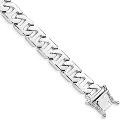 Massiv 14K Weißgold 8.5mm Hand Poliert Fantasieglieder mit Venezianer Catch Verschluss Gliederarmband