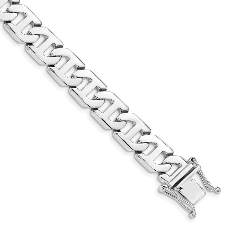 Massiv 14K Weißgold 8.5mm Hand Poliert Fantasieglieder mit Venezianer Catch Verschluss Gliederarmband