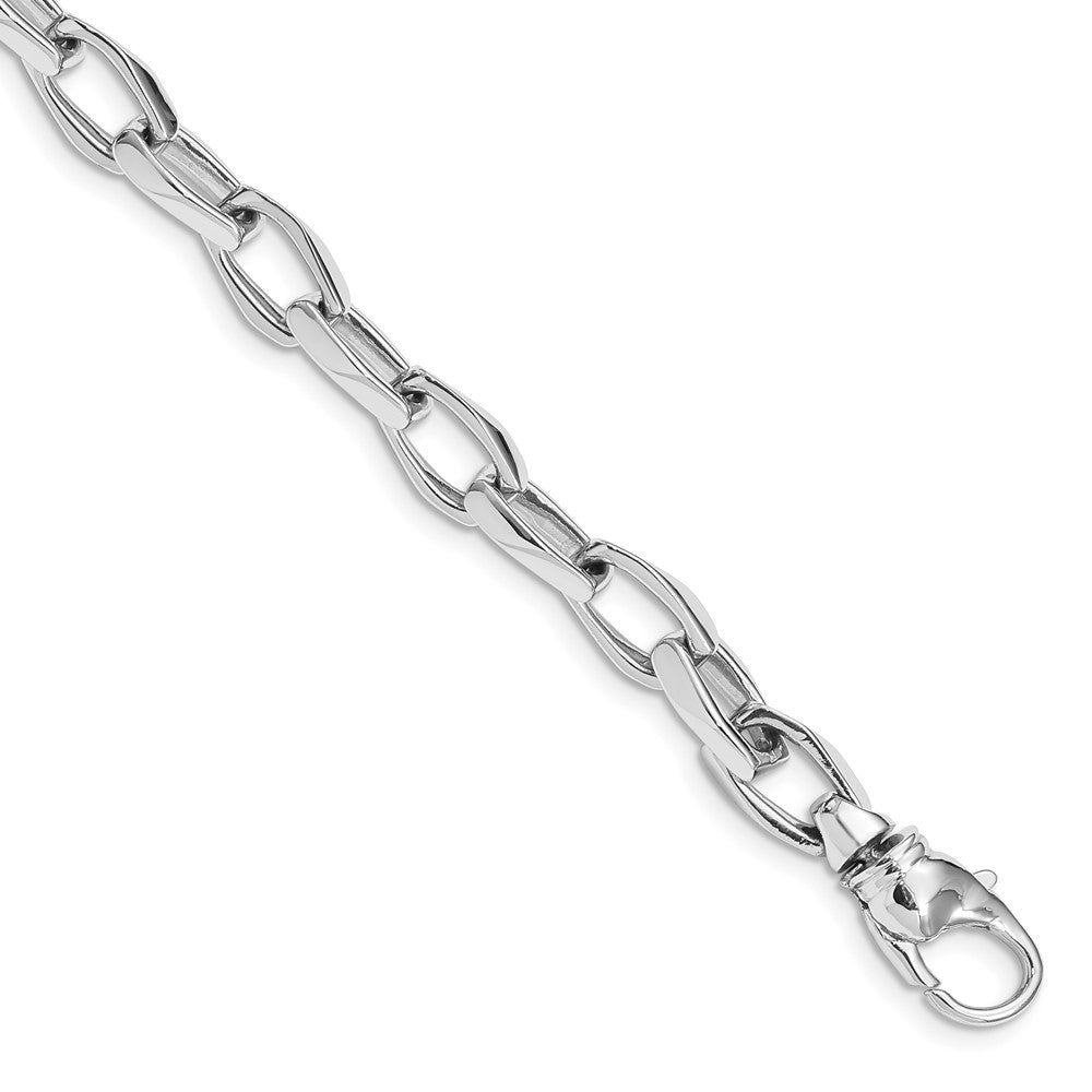 Massiv 14K Weißgold 6.8mm Hand Poliert Offen Glieder mit Fantasie Karabinerverschluss Gliederarmband