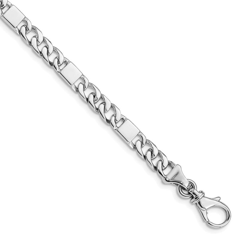 Massiv 14K Weißgold 5.6mm Hand Poliert Fantasieglieder mit Fantasie Karabinerverschluss Gliederarmband