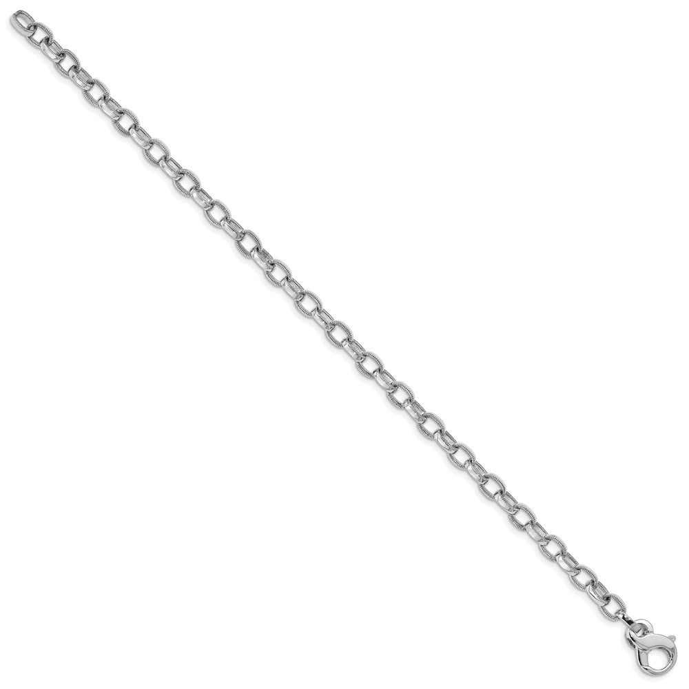 Massiv 14K Weißgold 5mm Hand Poliert mit Ridged Kante Fantasieglieder Fantasie Karabinerverschluss Gliederarmband