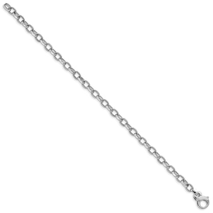 Massiv 14K Weißgold 5mm Hand Poliert mit Ridged Kante Fantasieglieder Fantasie Karabinerverschluss Gliederarmband