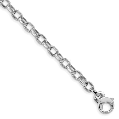 Massiv 14K Weißgold 5mm Hand Poliert mit Ridged Kante Fantasieglieder Fantasie Karabinerverschluss Gliederarmband