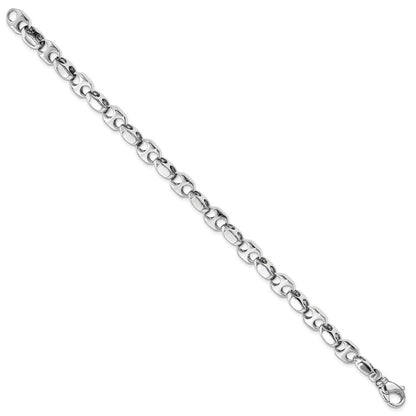 Massiv 14K Weißgold 7.2mm Hand Poliert Fantasieglieder mit Fantasie Karabinerverschluss Gliederarmband