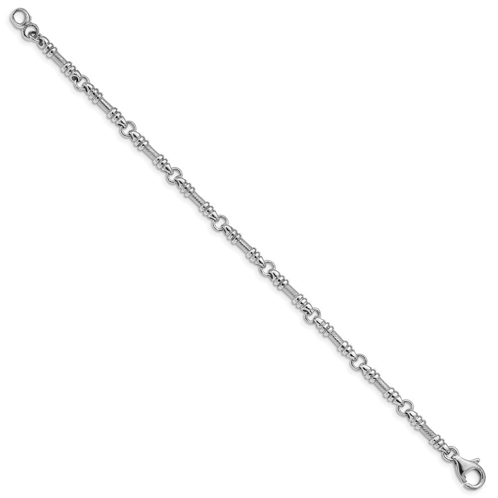 Massiv 14K Weißgold 3.5mm Hand Poliert und Strukturiert Fantasieglieder mit Fantasie Karabinerverschluss Gliederarmband
