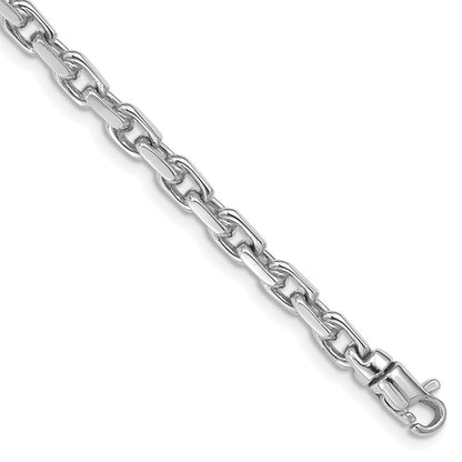 Massiv 14K Weißgold 4.2mm Hand Poliert Fantasieglieder mit Karabinerverschluss Gliederarmband