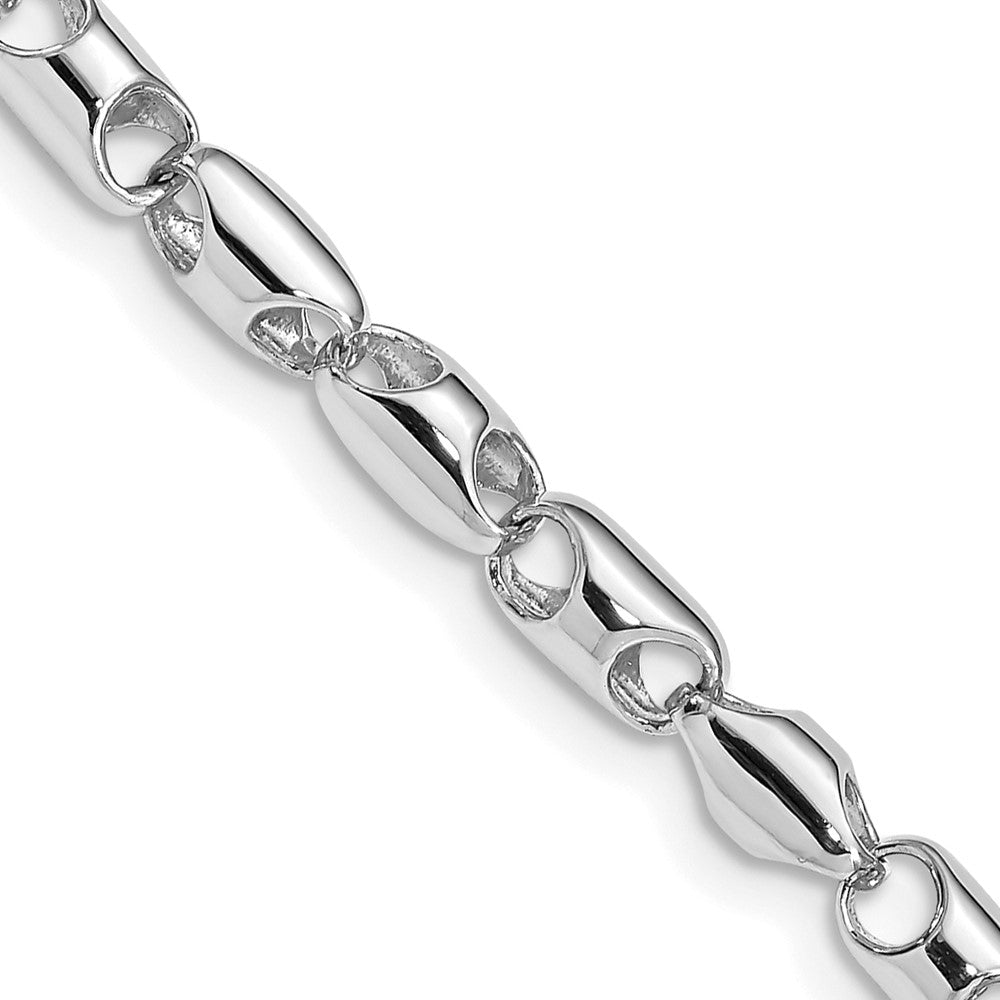 Massiv 14K Weißgold 4.1mm Poliert Fantasie Barrel Glieder mit Fantasie Karabinerverschluss Halskette