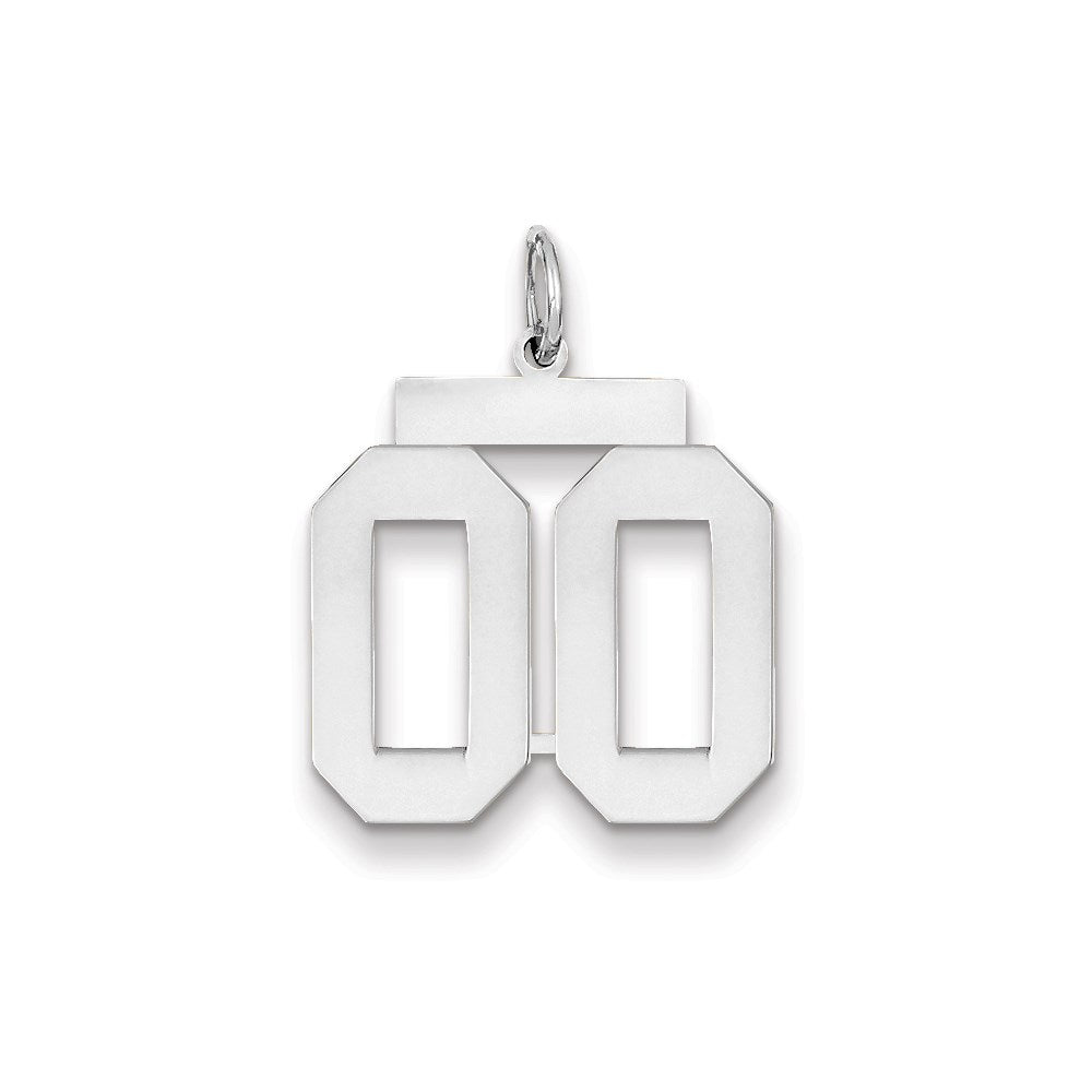 14K Weißgold WG Mittelgroßer Polierter Zahl-00-Charm