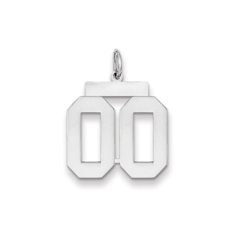 14K Weißgold WG Mittelgroßer Polierter Zahl-00-Charm