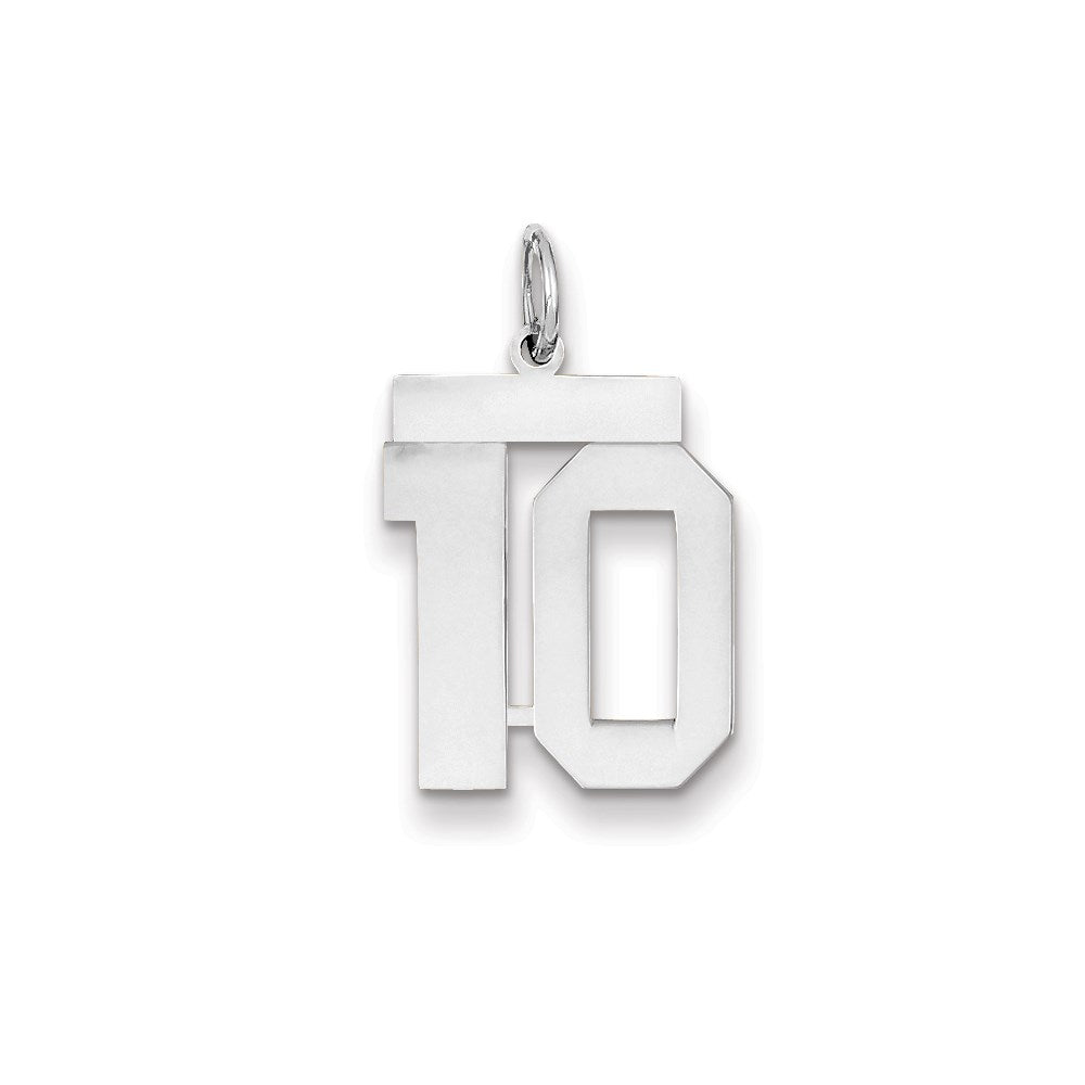 14K Weißgold WG mittelgroßer polierter Zahl-10-Charm
