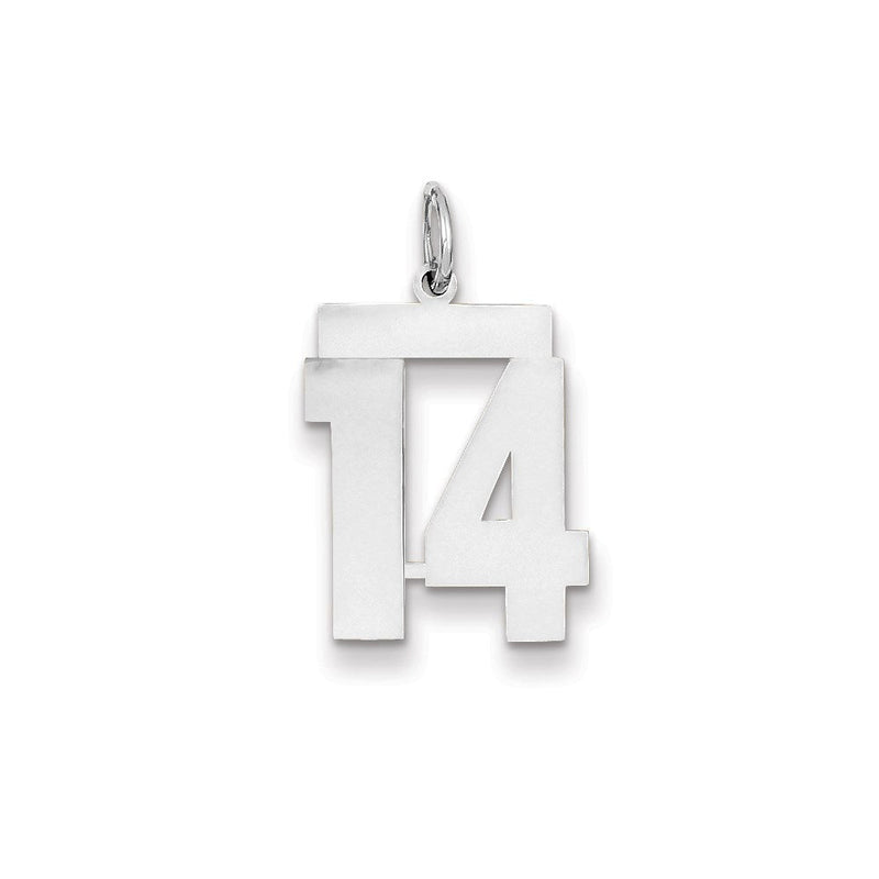 14K Weißgold WG mittelgroßer polierter Zahl-14-Charm